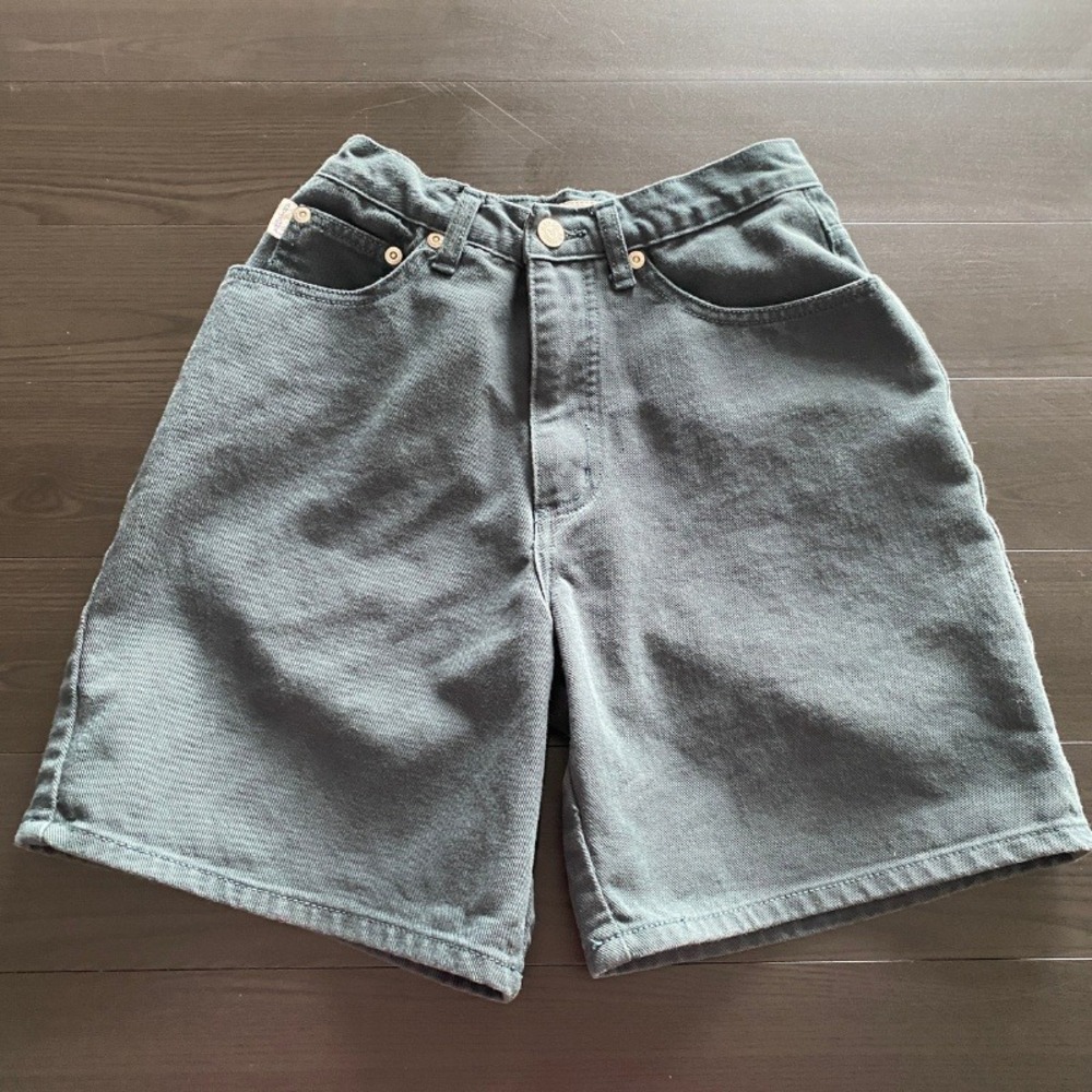 Vintage Arizona Jean Shorts Size 7 High Waisted Green Denim Mom 90s Waist 24